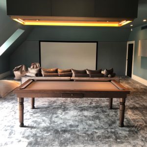 7ft Modern Pool Dining Table - Oak 12 and Hainsworth Smart Pewter Cloth