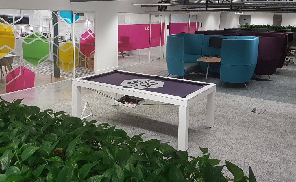 White Contemporary Table with Custom Branded Cloth
